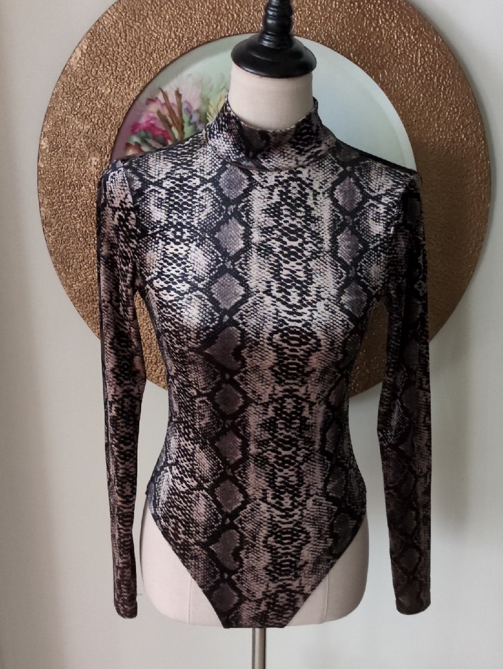 Akira Snake Print Pattern Bodysuit - Black & Tan (Runs Smaller)